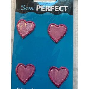 Sew Perfect Iron On Appliques Pink Shiny Hearts 3/4"  NEW